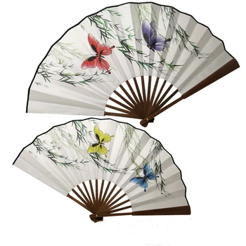 Model diferit pe ambele Laterale Mari de Mătase Dans Ventilator de Mână Chineză Pliere Decorative Fanii Costum Prop High End Ulei de Bambus Os