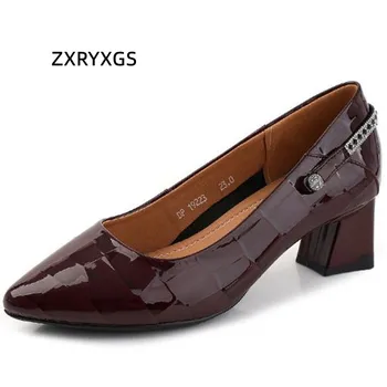 ZXRYXGS 2022 Premium piele de Vacă din Piele de Brevet a Subliniat Toe Banchet de Nuntă, Pantofi Asakuchi Birou Trendy Pantofi Femei Pantofi cu Toc