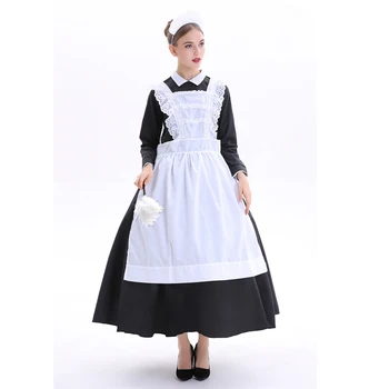 Negru de Femei Anglia Menajera Rochie Lunga Costum Bavarez Tradiție Bere Chelneriță Costume de curatenie Plus Dimensiune S-3XL