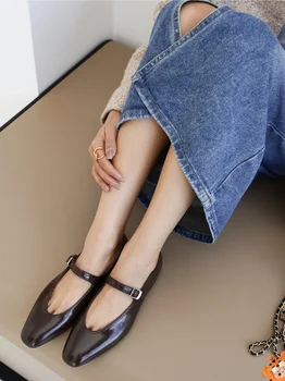 2022 Moda Elegant din Piele Apartamente Perlat Piele Frumoasa-line Mary Jane Pantofi Plat pentru Femei