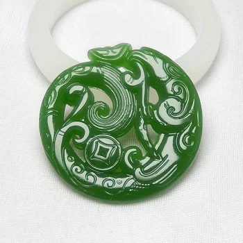 Natural Green Dragon Jad Pandantiv Colier Chinez față-verso Gol Sculptat Moda Bijuterii Farmec Amuleta pentru Barbati Femei Cadouri