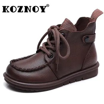 Koznoy 2,5 cm Naturale din Piele de Toamnă de Primăvară de Motociclete Glezna Cizme de sex Feminin Papuceii Softuri Balerini Mocasini Concis Femeie Pantofi