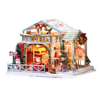 Crăciun Zăpadă de Noapte Cabana Casa Papusa in Miniatura DIY casă de Păpuși Cu Mobilier Durabil Decoratiuni Pentru Copii Cadou de Crăciun
