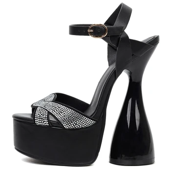 2023 Negru Doamnelor Tocuri foarte inalte, Sandale cu Platforma Pentru Femei de Vară de Lux Bling deget de la picior Deschis Petrecere Indesata Punk Pantofi