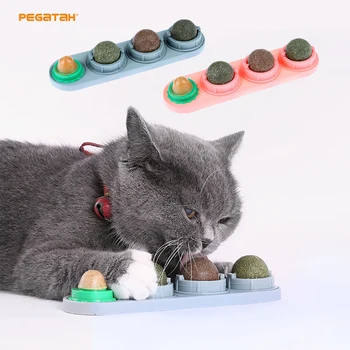 Nou animal de companie Snack Auto-Adeziv Dentitie Molar Catnip Mingea Catnip Minge de Set Trata Pisica Jucării Mingea Rotit de Perete Pentru Pisici Muntele Jucărie
