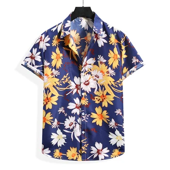 Bărbați Florale Imprimare Hawaiian Aloha Tricouri Hipster Slim Fit Maneca Scurta Beach Tricou Casual Barbati Casual Streetwear Cămașă De Sex Masculin Combinezon