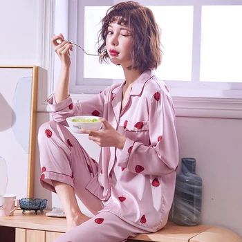 Pijamale Femei De Primavara Toamna Matase De Gheață Sexy Sleepwear Vară Două Set Versiunea Coreeană Liber Cu Maneci Lungi De Mătase, Haine De Acasă H5608
