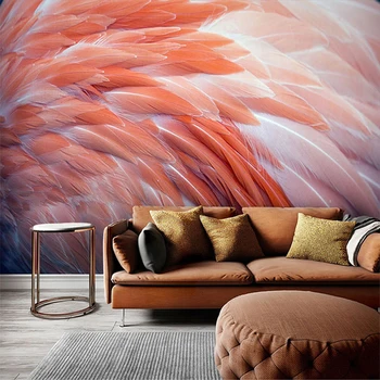 Foto personalizat Tapet Nordic 3D Pene de Flamingo Picturi Murale Dormitor, Camera de zi Canapea Fundal Home Decor de Perete care Acoperă