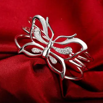 Fierbinte 925 Culoare Argint Zircon Fluture mare de largă brățară manșetă Bratari pentru Femei reglabil Bijuterii de Moda Fata de Partid Cadouri