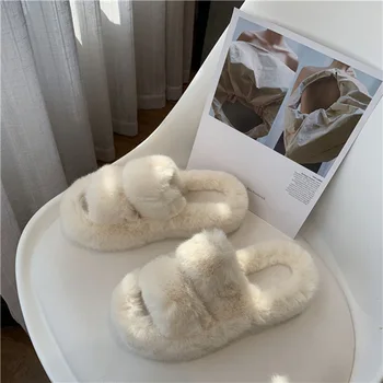 Iarna Cald Pufos Acasă Papuci Femei De Moda Noua Casă Interior Șosete, Papuci De Fete Moale Confortabil Coreean Plat Pantofi De Pluș