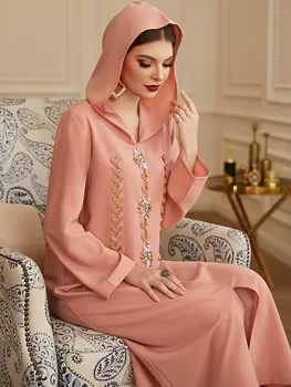 Eid Abaya Islam Femei Haina Cu Glugă Rochie Caftan Marocan De Moda Handmade Cu Margele Pietre Decor Arabia Musulmană Partid Rochie