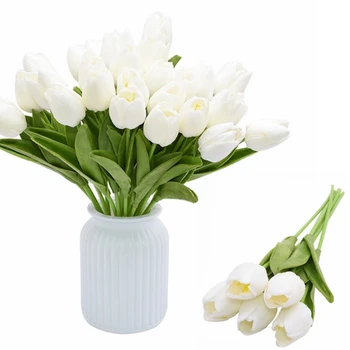 10buc Lalele Flori Artificiale Buchet Alb Atingere Reală PU Tulp Mariage Cală pentru Acasă Petrecerea de Nunta Decor