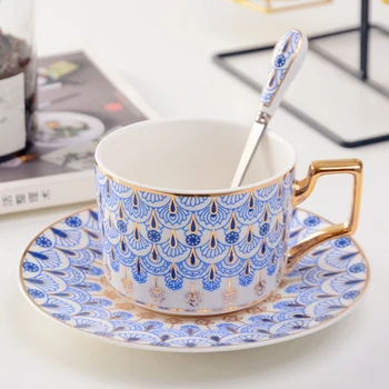 Britanic de Lux în Stil Marocan de Cafea Ceasca si Farfurie Set cu Aur Handel Ceramice Cappuccino, Ceai de după-Amiază Cupa
