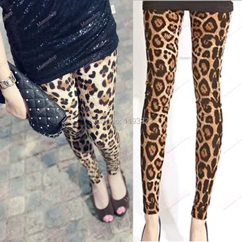 Punk Rock Gothic Moda Fată De Vară Maro Leopard Imprimate Echipate Subțire Jambiere Pantaloni