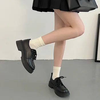 Gros cu talpi de pantofi de piele pentru Femei toamna și iarna 2022 Nou stil Britanic cap rotund versatil negru Japonez pantofi