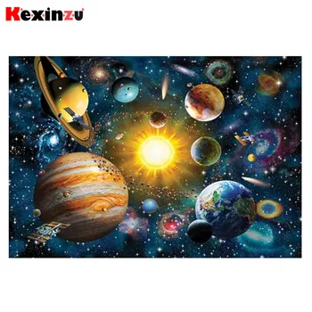 Kexinzu 5d DIY Complet Piața Diamant Rotund Tablou goblen Kit Planetă Spațiu 3d Broderie Mozaic Rășină Decor Acasă Cadou X5