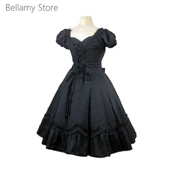 Făcut pentru Tine de zi cu Zi Neagră Retro Gothic Lolita bowknot bubble sleeve swing dress mici fusta neagra