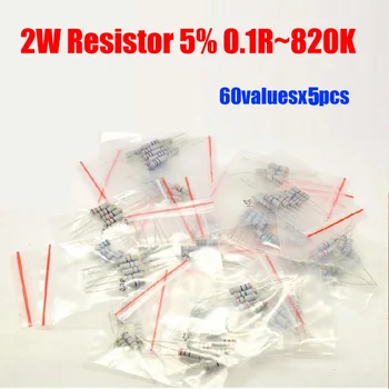 2W Film de Carbon 5% 60valuesX5pcs=300pcs Rezistor Kit 0.1 R~820K Rezistor Pachet