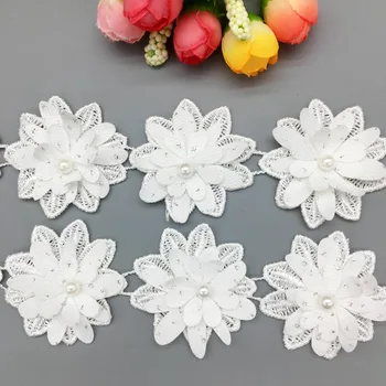 50x 3D White Multi-strat de Flori Pearl Margele Dantelă de Ornamente Brodate Panglica franceză Tesatura de Cusut Ambarcațiuni DIY Pentru Costum de Decor