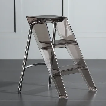 Transparent anti-alunecare scaune cu trei ladder scară pliantă cadru acasă scara acrilice pedala multifunctionala