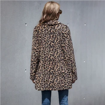 Femei Sacou Femei de Toamna/iarna Nou Mid-Lungime Leopard de Imprimare Haina Casual Femei
