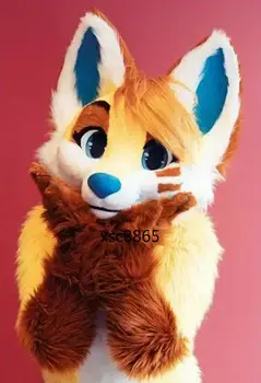 Timp De Blană De Câine Husky Fox Mascota Costum Fursuit Costum De Halloween Cosplay Desene Animate Cu Blană Costum De Haine