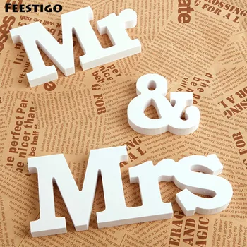 Feestigo 3pcs/set Alb de Lemn Litere Mr & Mrs Semne Pentru Ceremonia de Nunta Decoratiuni Romantice Căsătorie Masă de Nuntă Decor pentru Bar