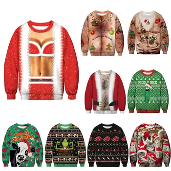 Ugly Crăciun Pulover Roșu Crăciun Jumperi Cupluri 3D Bărbați Femei Sexy Corp Toamnă, Crăciun, Anul Nou, Petrecere de Vacanță Amuzant Pulovere