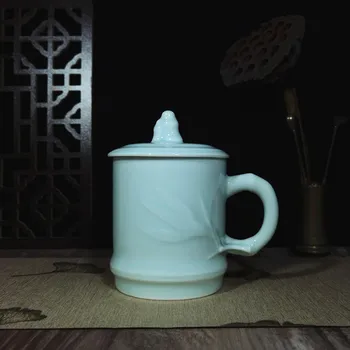 Cana de cafea Ceasca cu Capac 15.5 oz Ceașcă de ceai în Relief cu Bambus Ceramice Drinkware Portelan Tacamuri cuptor cu Microunde și mașină de spălat Vase în condiții de Siguranță