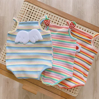 Drăguț De Vară Baby Girl Haine Pentru Copii Nou-Născuți Vesta Costume Cu Dungi Curcubeu Copil Salopetă Bebe, Salopete Nou-Veniți 2022