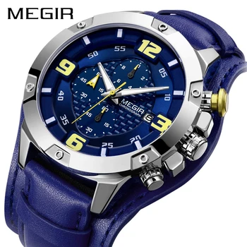 MEGIR Brand de Top Luxury Mens Ceasuri de sex Masculin Ceasuri Sport Militare Ceas din Piele Cuarț Cronograf Oameni de Afaceri Ceas Cadou