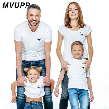 craniu de extraterestru familie tricou pentru mamă-fiică, tată-fiu de potrivire haine tati mami și cu mine fată băiat cool topuri tee mama copilului
