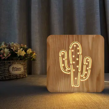 3D Planta Cactus Lemn Lumina de Noapte Creative Usb Lampă de Masă pentru Copii Ziua de nastere Cadou de Crăciun Acasă Decor Dormitor Dropshipping Mai bun