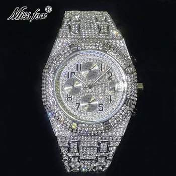 MISSFOX Ceas de Lux Pentru Barbati Brand de Moda de Gheață Afară de Diamant Bling Ceasuri Automate Data Plin de Oțel Cronici Cuarț Ceas de mână Reloj