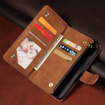 Portofel din piele Pentru LG Aristo 5 Caz Magnetic, cu Fermoar pentru Portofel Mobil Retro Wallet Flip Card Stand LG ARISTO 5 Acopere
