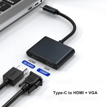 2 în 1 C Hub USB Tip C la HDMI 4K 60Hz VGA 1080p Cablu Adaptor Pentru Macbook Ipad Pro 2018 2020 Huawei Tablet PC Accesorii