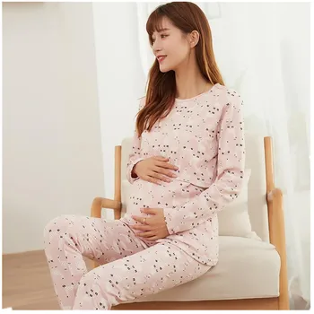 Maternitate Alăptează Pijamale De Bumbac Maternitate Haine Pentru Femei Sarcinii Maneca Lunga Top+Pantaloni Pijamale Seturi De D0065