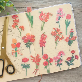 14pcs Strălucitoare de Hârtie Moale Floare Roșie în Stil Autocolant Scrapbooking DIY Cadou de Ambalare Etichetă Decor Tag
