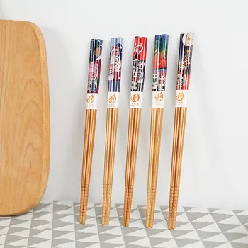 5 perechi de reutilizabile betisoarele din lemn natural betisoarele stil Chinezesc manual cutie de cadou hash alimente sushi stick tacamuri