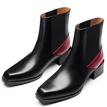 Moda Barbati Cizme de Iarna din 2022 de Lux din Piele 5 Cm Tocuri inalte Pantofi din Piele pentru bărbați Marca Square Toe Slip pe Cizme Rochie