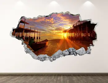 Lacul Perete Decal - Sunrise 3D Distrus Arta de Perete Autocolant pentru Copii Decorul de Vinil Murală Poster Cadou Personalizat KD382