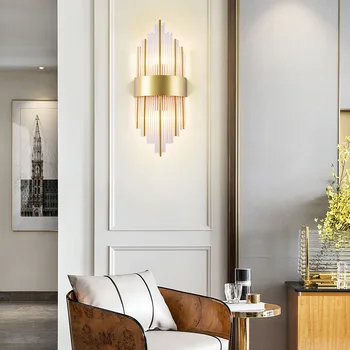 American European post-modern metal auriu cristal tub de sticlă de perete de lumină lampă cu LED-uri pentru villa hotel foaier, camera de zi tranșee de perete