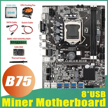 HOT-B75 BTC Mining Placa de baza 8XUSB3.0+G540 CPU+DDR3 4GB RAM+SSD 128G+Ventilator+Cablu SATA+Cablu de Switch+pasta Termică