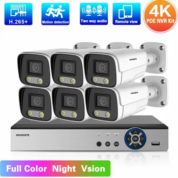 4CH 4K POE Camera de Supraveghere Video Sistem de 8MP Full Color Viziune de Noapte IP Bullet Camera de Securitate Stabilite în aer liber CCTV POE Kit NVR