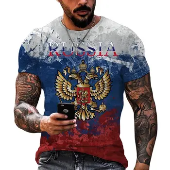 Moda Rusia Urs 3D Print Mens T-shirt de Vară Gât Rotund Pavilion rusesc Scurt Maneca Mens Îmbrăcăminte Streetwear Topuri Supradimensionate