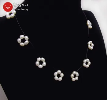 Qingmos Moda 5-6mm Orez Natural Alb Colier de Perle pentru Femei cu Manopera Țesut Floare Pearl Colierele 17