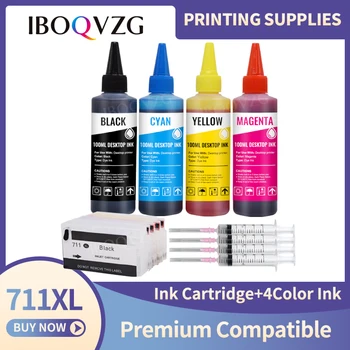 IBOQVZG 711 711XL Pentru HP DesignJet T120 T520 Inkjet Printer Plotter Refill Kit Ink 4 culoare Cartus Cu Cip și 400ml cerneala Dye