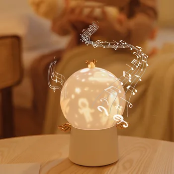 Îngerul păzitor Rotație de 360 de Grade Romantic Muzică Liniștitoare Proiector Lumina de Noapte Lampă de Proiecție Cosmică Lampa LED Copii Idee de Cadou