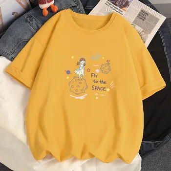 2021 Noi Femei Tricouri din Bumbac 100% Tricou Femeie O de Gât Moda de Vara cu Maneci Scurte T-shirt Femei Stil coreean Tricou