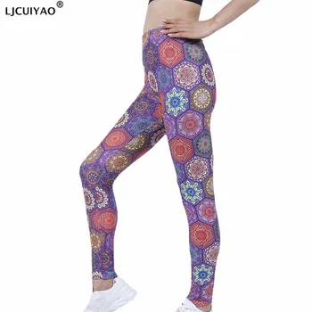 LJCUIYAO Femei Jambiere Talie Mare Push-Up de Fitness Sport Funcționare Gym Pantaloni Hexagon Florale Imprimate Fund Moale Casual Jeggings